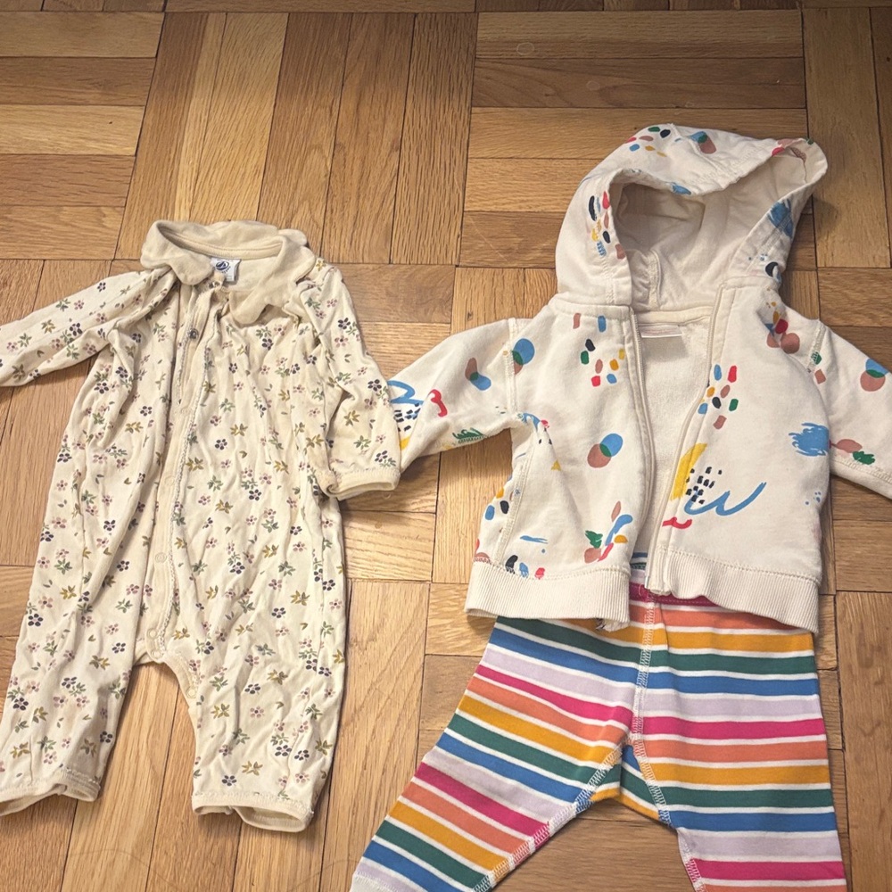 Baby Neutral Floral Romper & Colorful Hooded Jacket Set